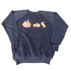 Vintage Navy Blue LS Sweatshirt With Bunny Print Made In USA Sweet Shirt, Size S